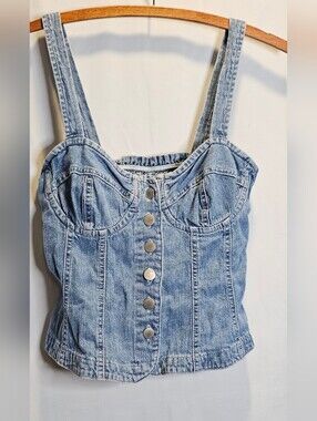 Vtg 90s Denim Button Front Bustier Top